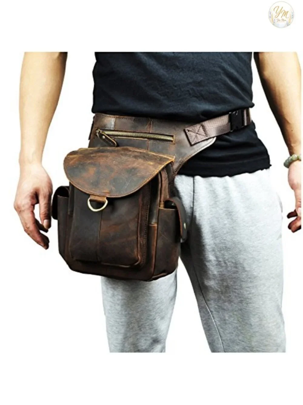 Genuine Leather Waist Pack Motorcycle Fanny Belt Bag Drop Leg